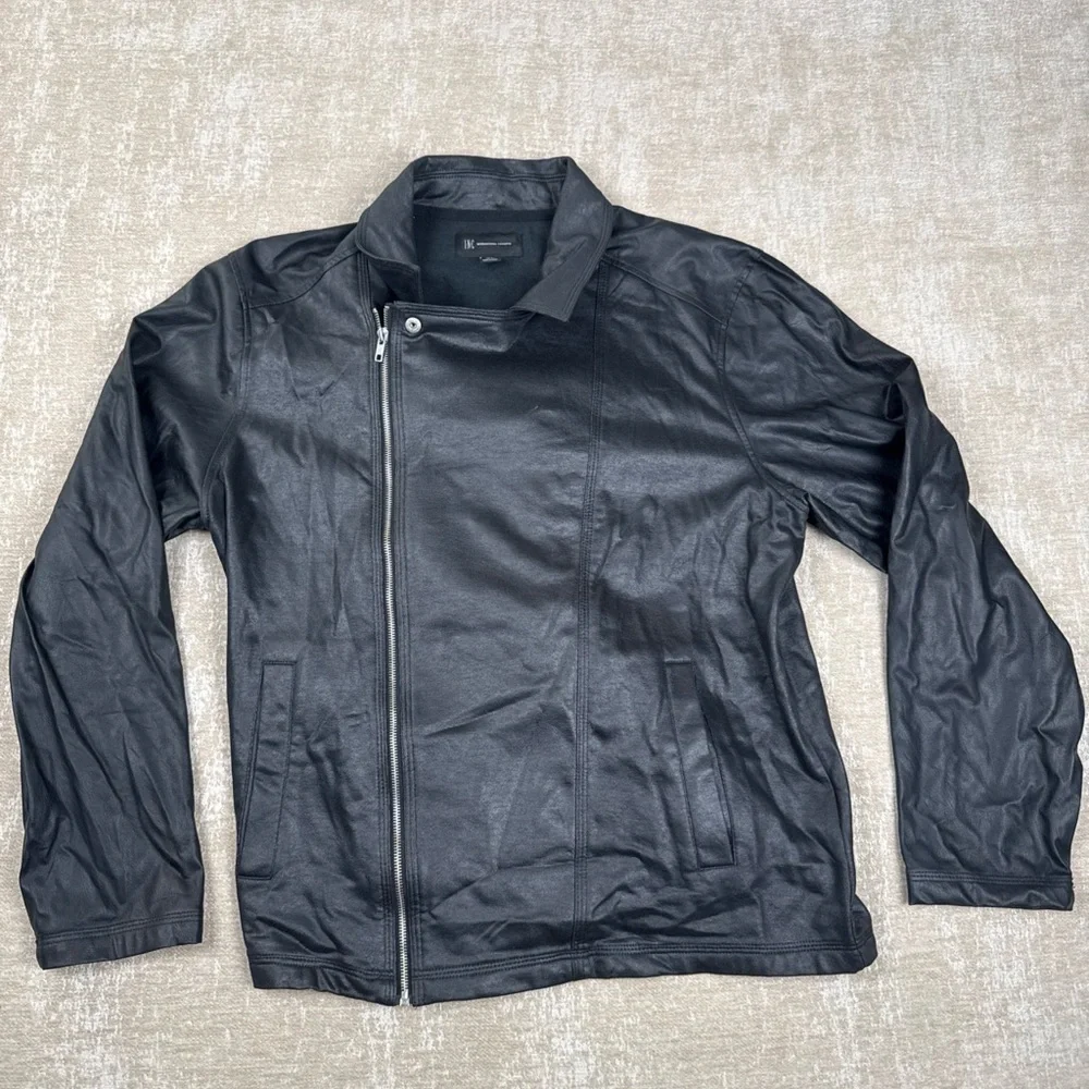 INC International Concepts Jacket Mens XL Black Leather Moto Bomber DV